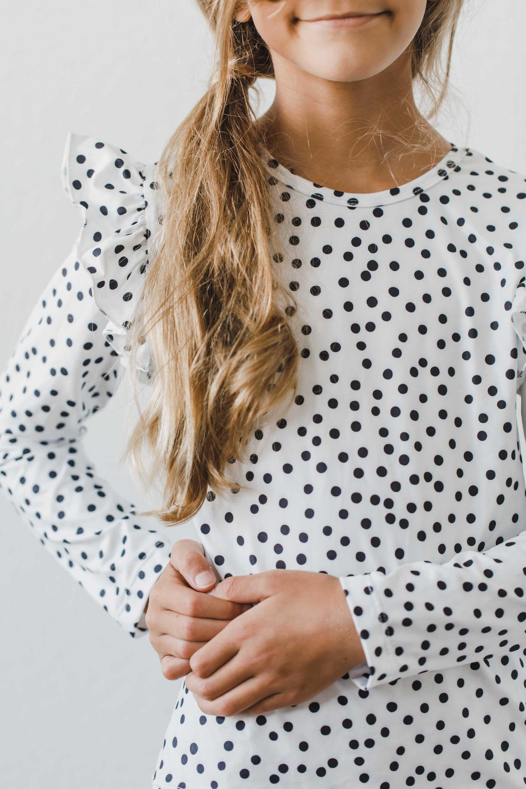 Mila & Rose ® Scattered Dot L/S Ruffle Tee — lifestyle context