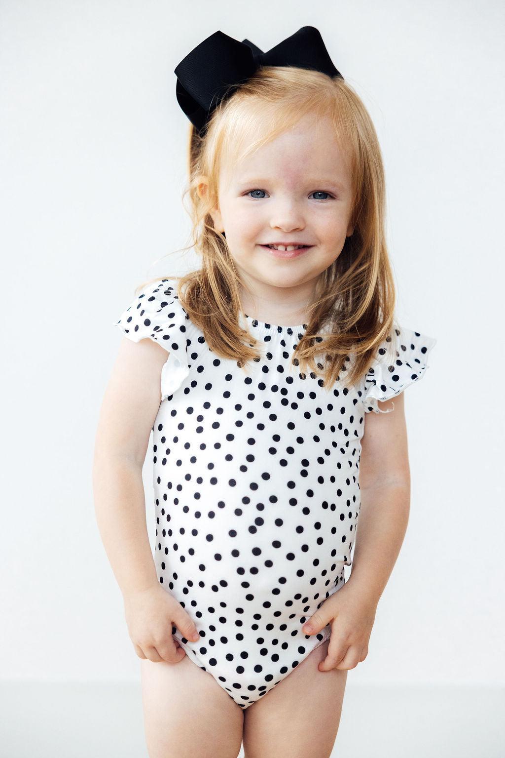 Mila & Rose ® Scattered Dot S/S Flutter Sleeve Leotard — detail close-up