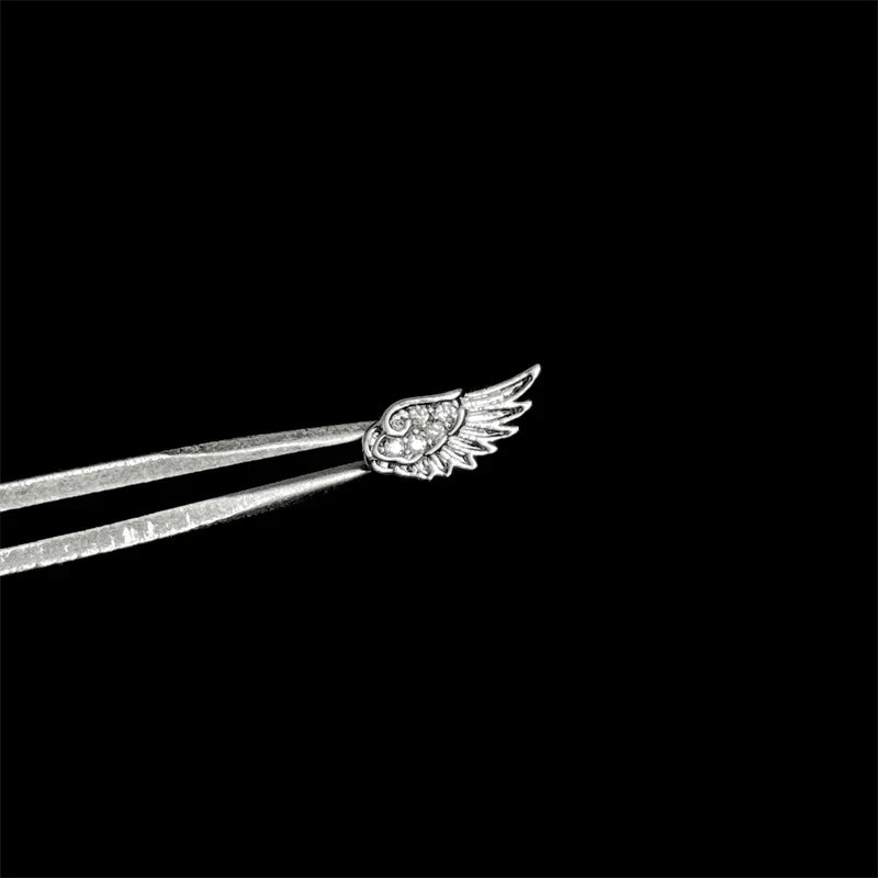 MyClosetAid New Fashion Love Wings Cross Stainless Steel Ear Bone Nail Shiny Zircon Trendy Thread Earring for Women Body Pier