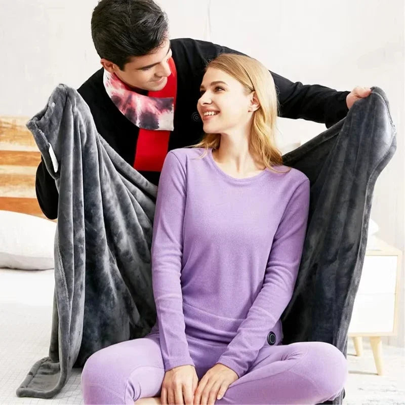 Perfecsy Wearable Heating Electric Blanket Shawl 3 Heated Level Throw Blanket 5v USB Charging Coral Velvet 8 Heated Areas Fas