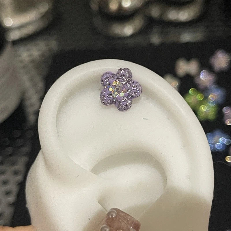 MyClosetAid 1PCS Cute Colorful Rhinestone Flower Love Heart Butterfly Stainless Steel Ear Bone Nail  Earrings — feature highl