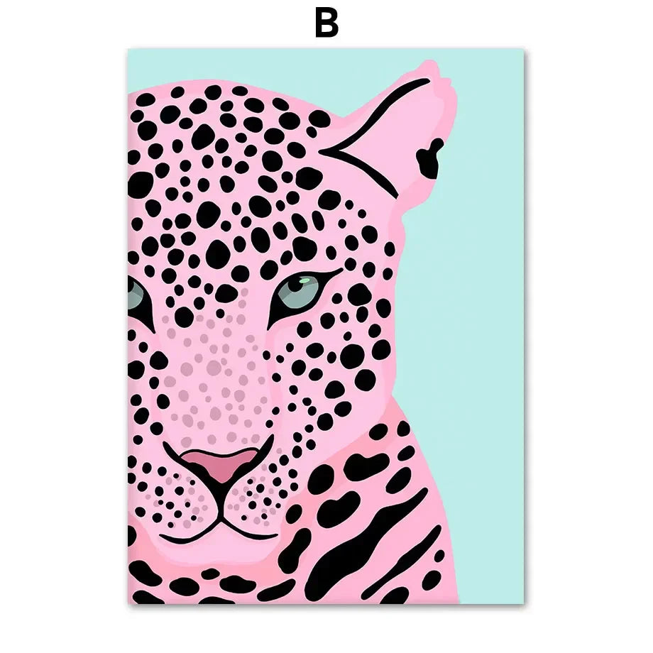 Perfecsy Wild Leopard Tiger Rainbow Girl Power Lips Vase Flower Wall Art Canvas Painting Nordic Poster Wall Picture For Livin