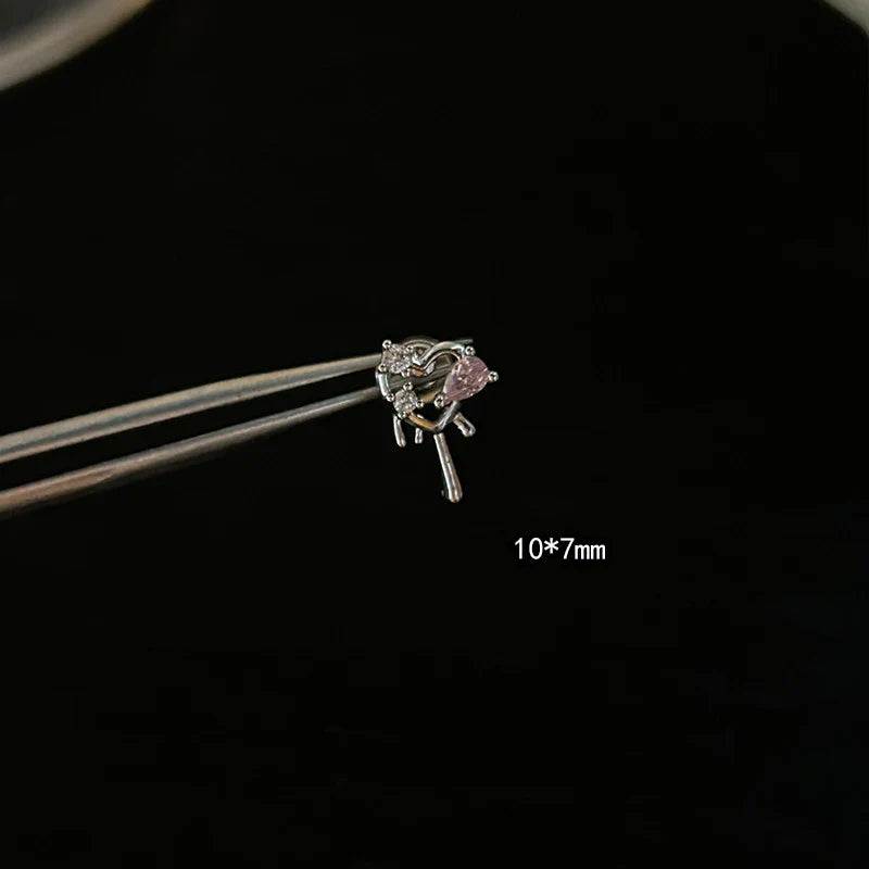 MyClosetAid 1 PCS Pink Bowknot Shiny Ear Bone Nail 316L Stainless Steel Korean Style Zircon Crystal Earring Women Y2K Cute Co