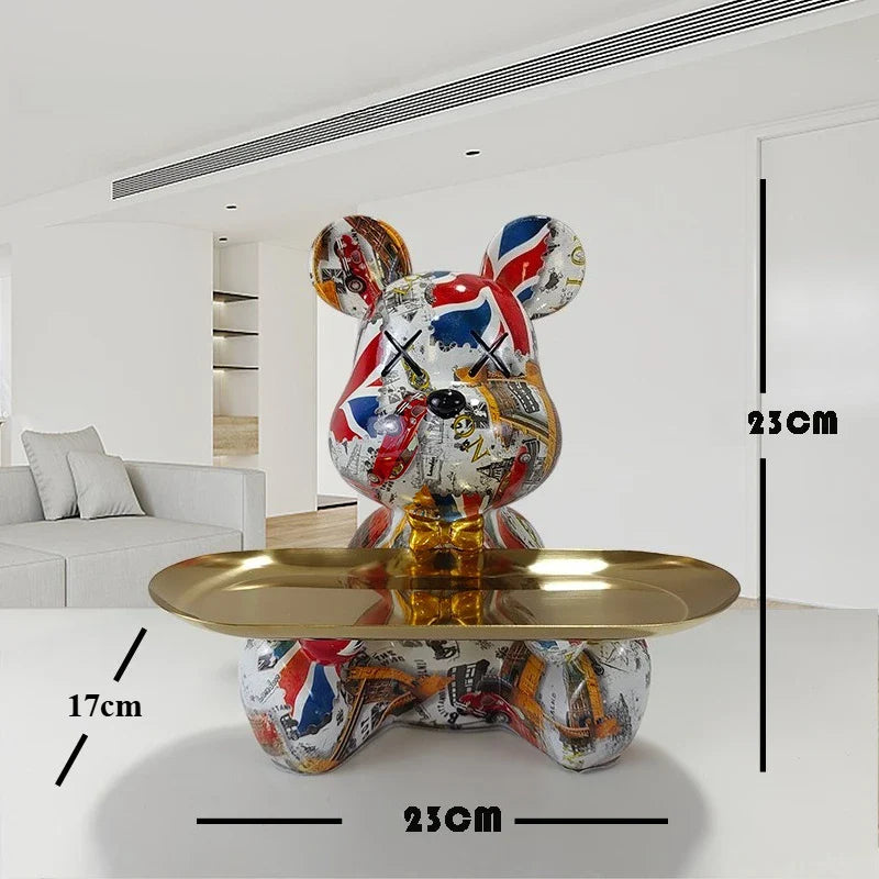 Perfecsy Trendy Colorful Graffiti Bear Abstract Resin Storage Statue Cute Doodle Animal Organizer Desk Holder for Home Office