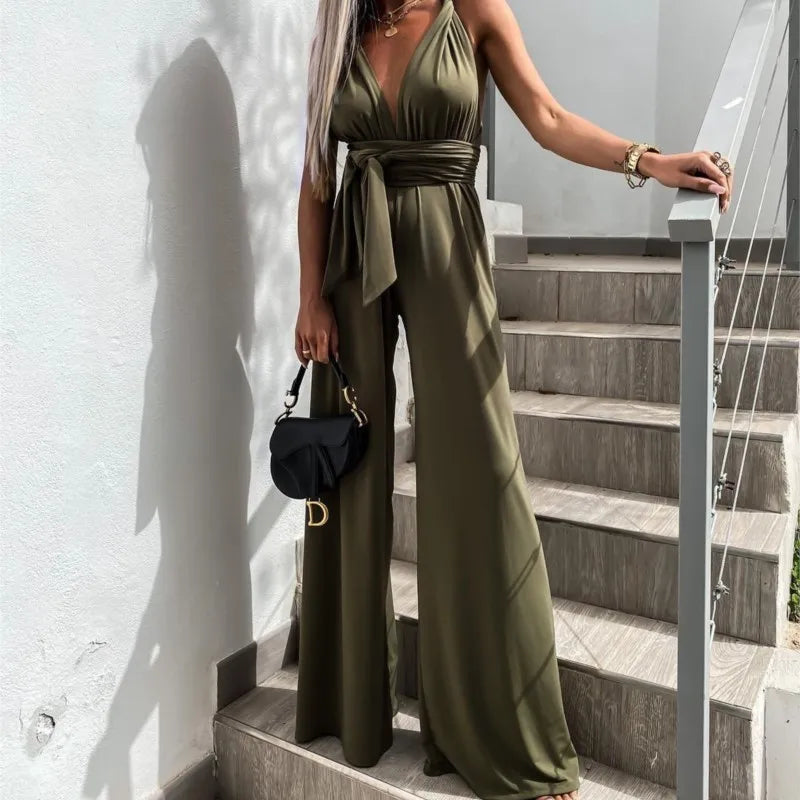 Envy NYC Envy NYC Madison High Waist Wide Leg Jumpsuit — Envy NYC branding close-up