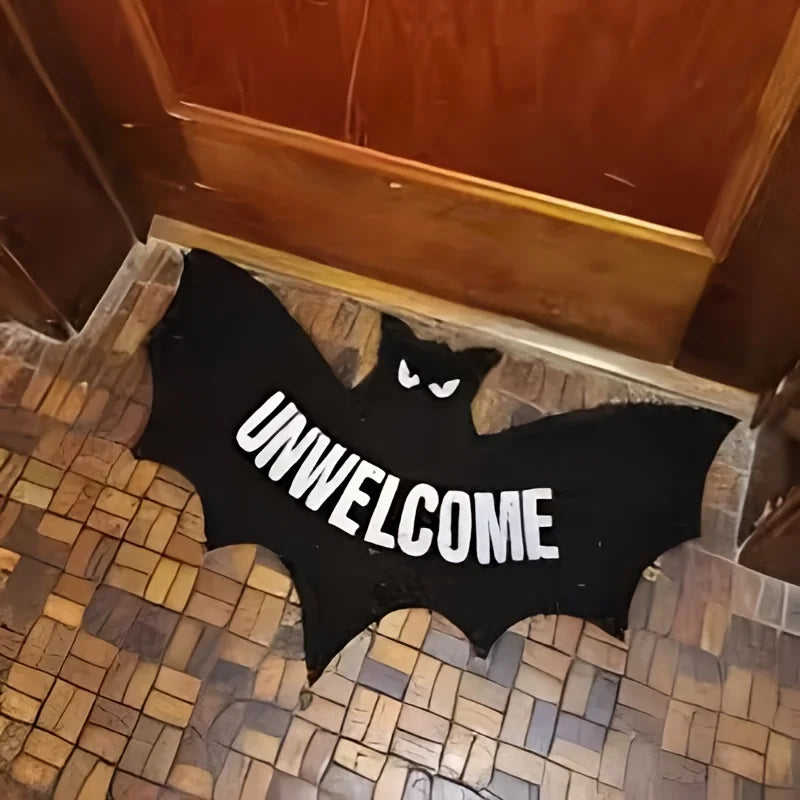 Perfecsy VIKAMA Halloween Shape Decorative Carpet Black Bat Doormat Gothic Entrance Mat Washable Stain-Resistant Carpet Outdo