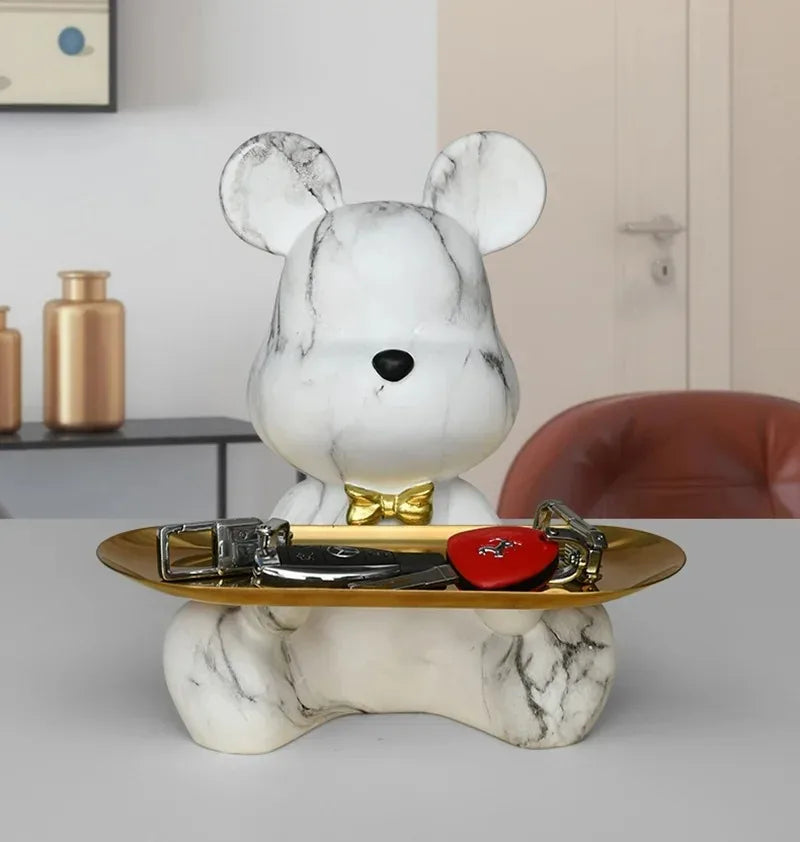 Perfecsy Trendy Colorful Graffiti Bear Abstract Resin Storage Statue Cute Doodle Animal Organizer Desk Holder for Home Office