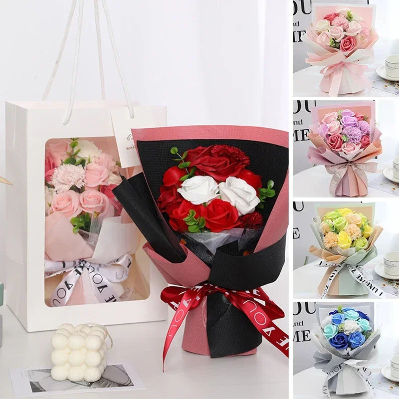 Perfecsy Artificial Soap Flower Preserved Bouquet Pink Rose Realistic for Mothers Day Valentines Day Anniversary Romantic Gif