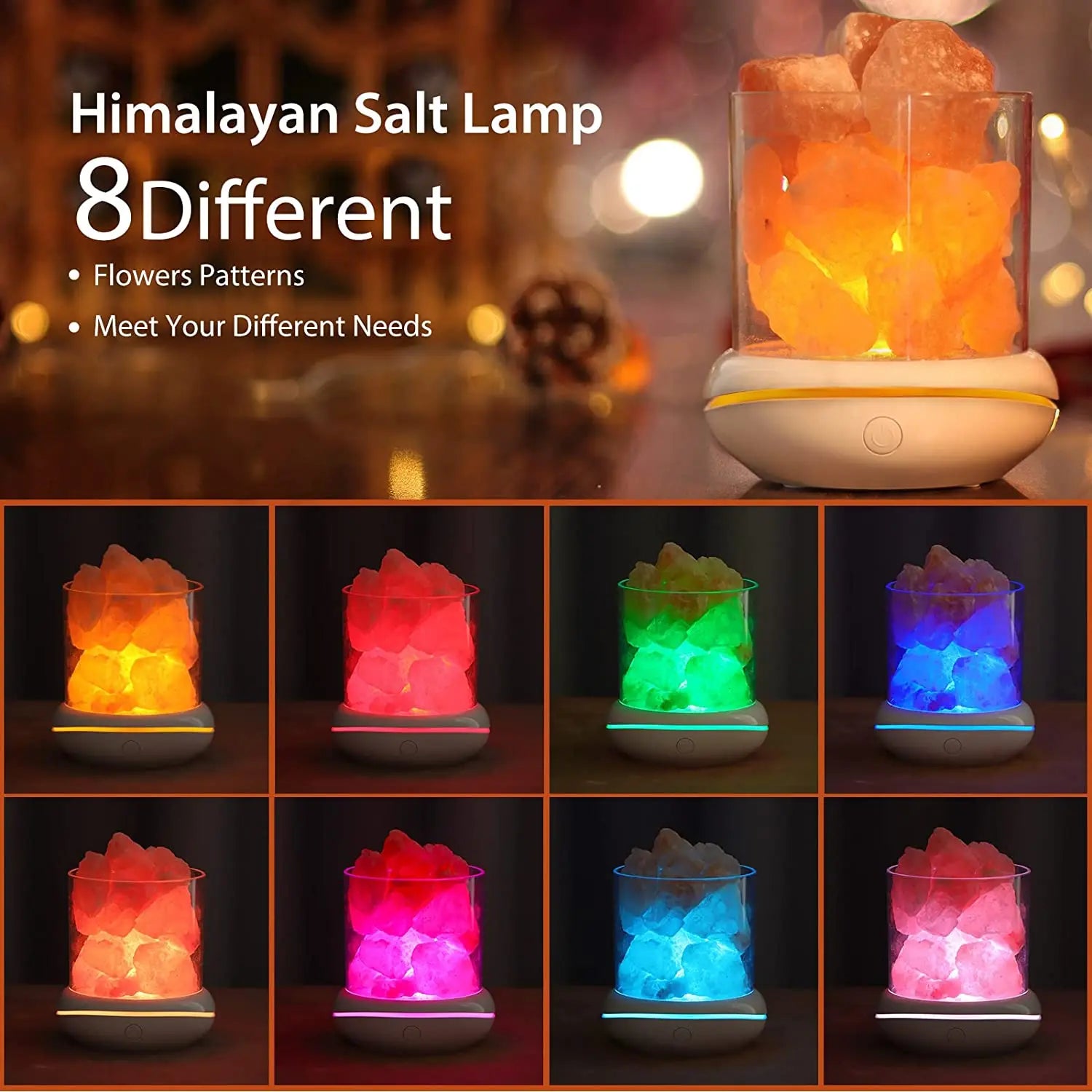 Perfecsy Aroma lamps Natural Himalayan Salt Lamp USB Pink Salt Rocks Lamp Multi-Color Romantic Night Light for Original Birth