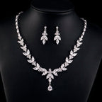 Brilliant Zirconia Leaf Necklace, Earrings & Bracelet Set