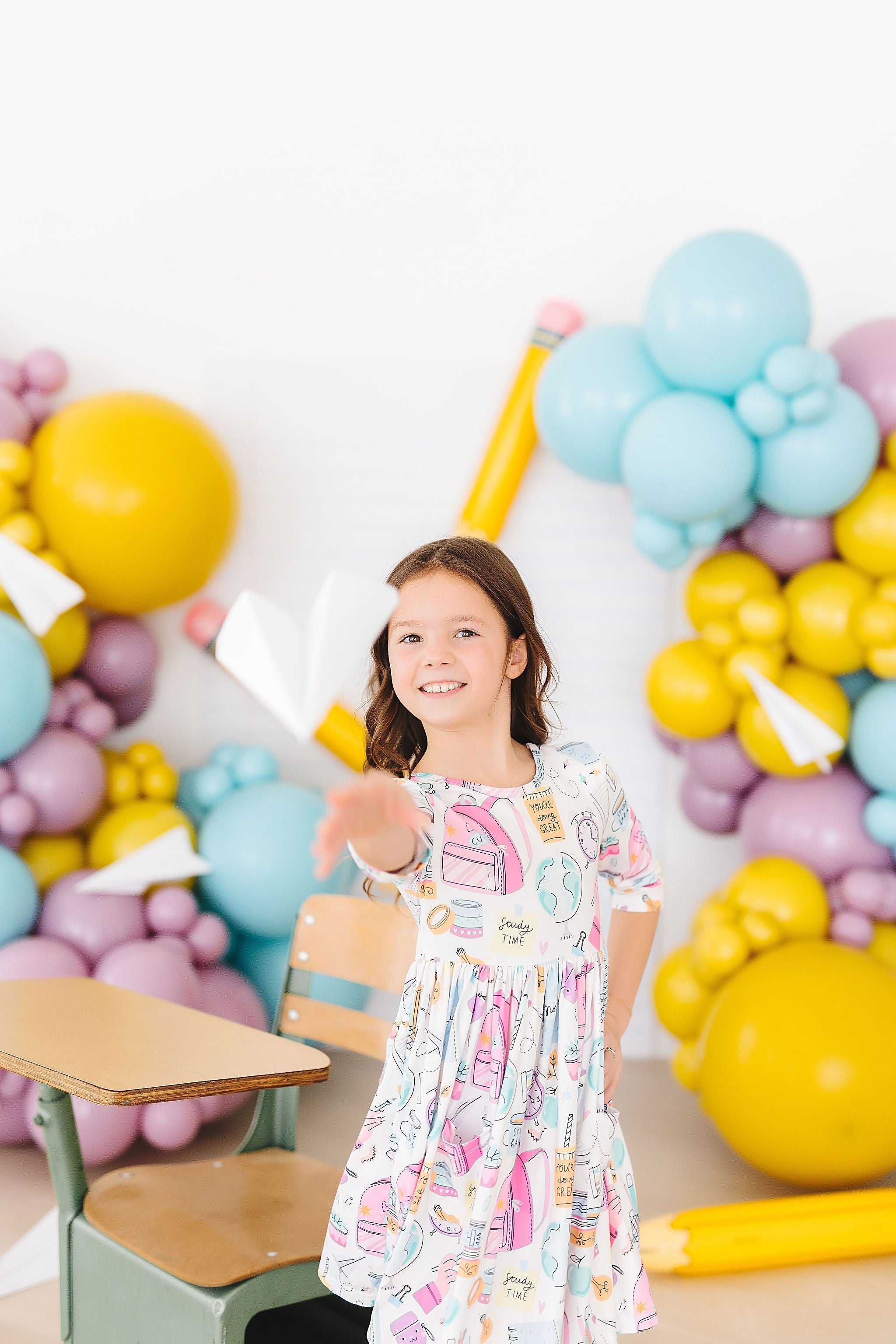 Mila & Rose ® School is Cool 3/4 Sleeve Pocket Twirl Dress — detail close-up