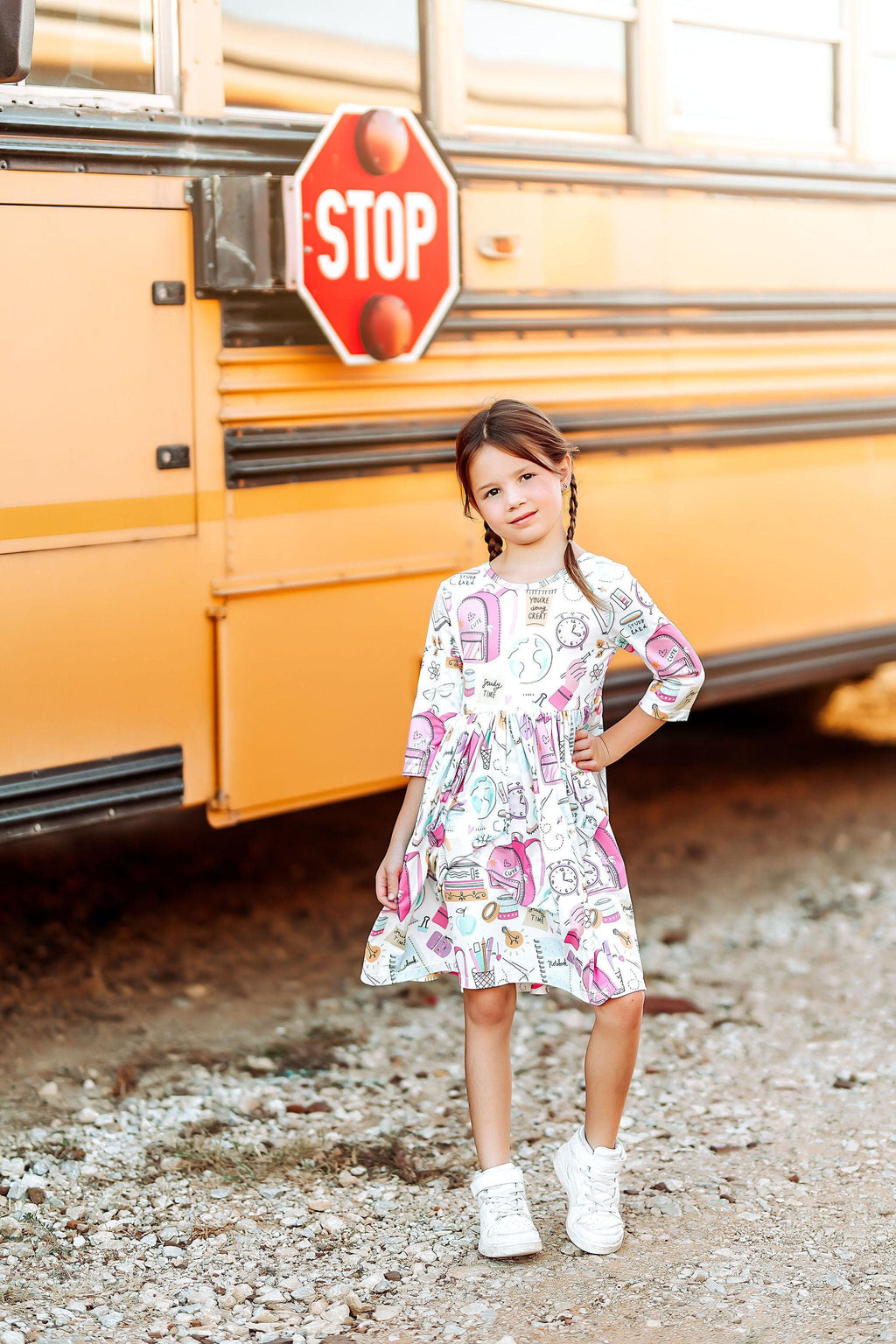 Mila & Rose ® School is Cool 3/4 Sleeve Pocket Twirl Dress — side view