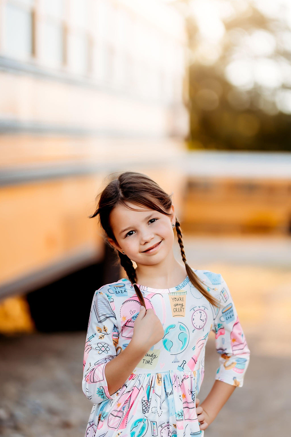 Mila & Rose ® School is Cool 3/4 Sleeve Pocket Twirl Dress — back view