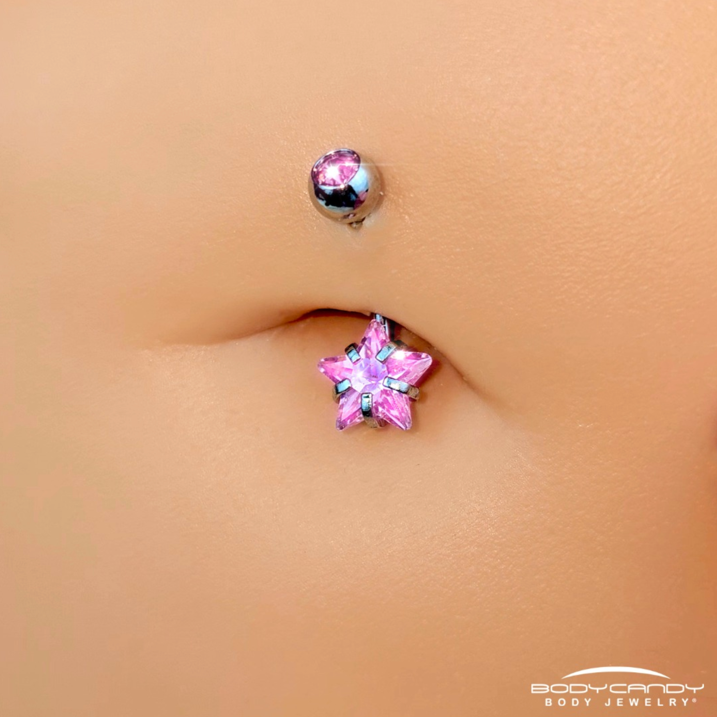 BodyCandy Pink CZ Gem Internally Threaded Simply Star Belly Ring — lifestyle context