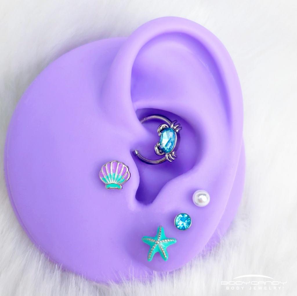 BodyCandy 16G Blue Gem Nautical Labret Segment Ring Ear Curation Set of 5 — detail close-up