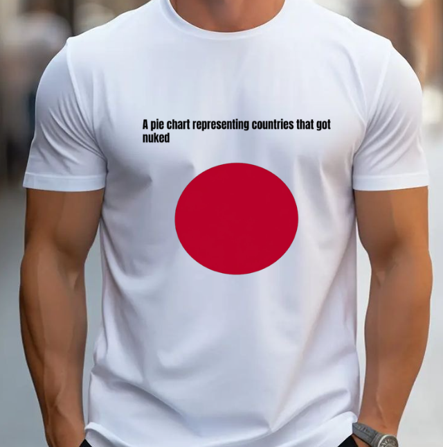 Japan Flag Pie Chart "Countries Nuked" Graphic T-Shirt – Provocative Historical Satire Unisex Crewneck Tee