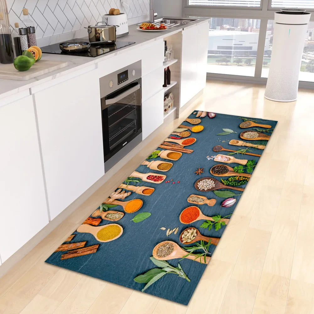 VIKAMA Scandinavian Waterproof Rug Antibacterial Stain Resistant Spice Printed Machine Washable Modern Kitchen Rugs Home Decor
