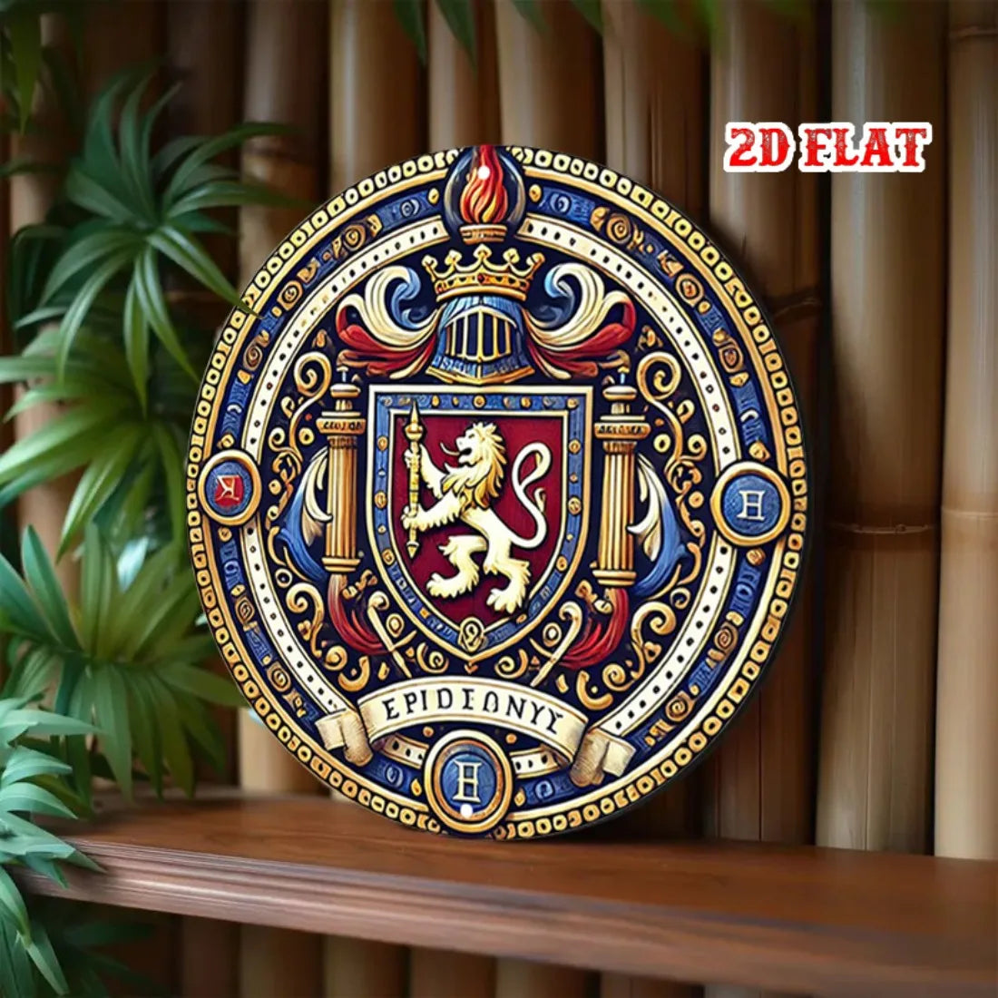 Perfecsy Vintage Lion Crest Metal Wall Plaque, 2D Aluminum Royal Emblem Sign for Home Garage Cafe Office Decor — back view