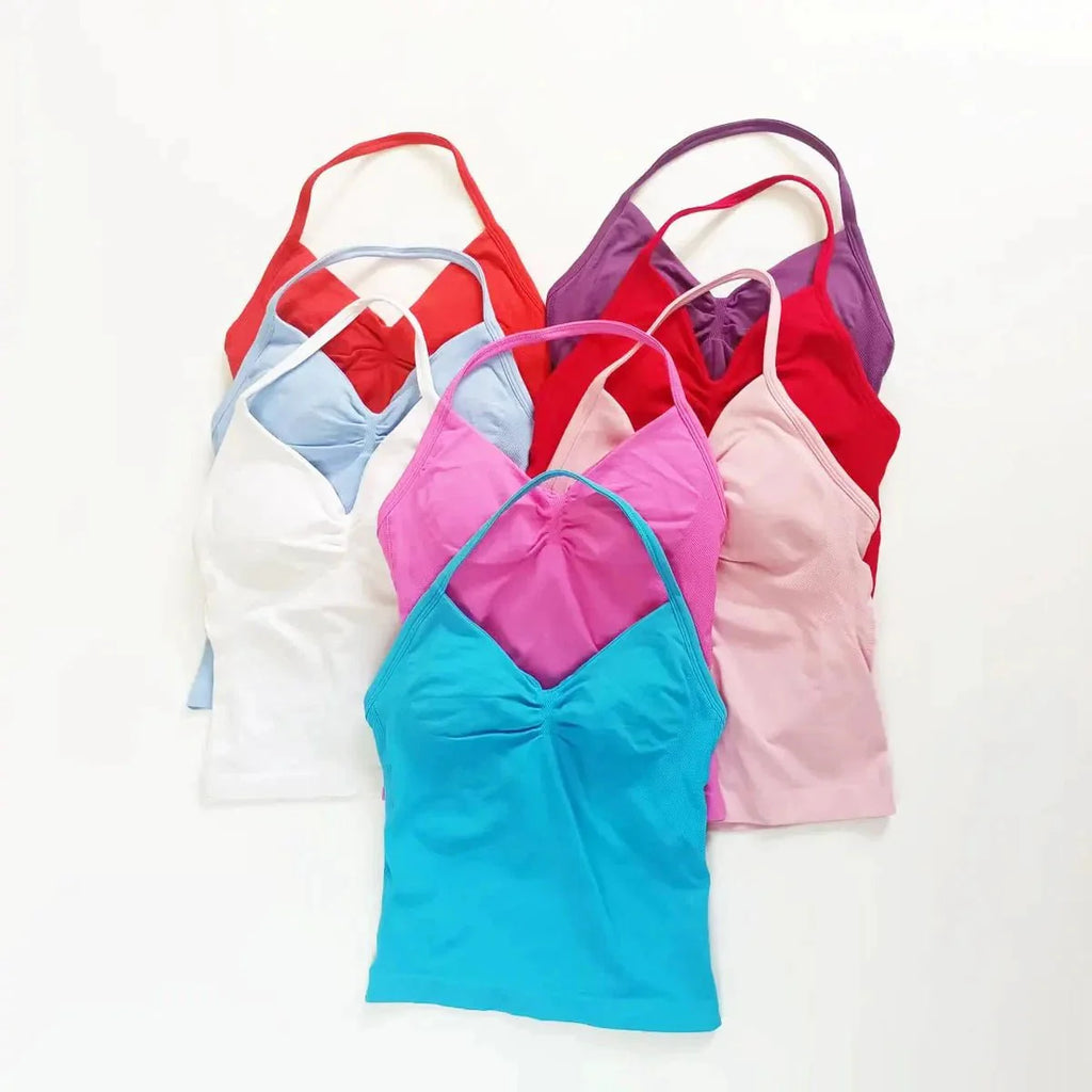 NCLAGEN Impact Longline Strappy Top Sports Yoga Vest Women's Fitness Tank Top Gym Beautiful Open Back Bra Running Workout Halter