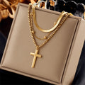 MyClosetAid Stainless Steel Gold Color Cross Pendant Necklace — main product shot