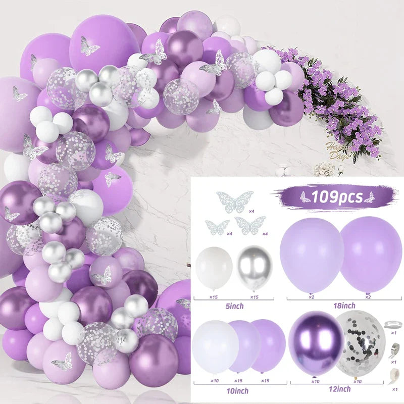 Perfecsy Purple Butterfly Balloons Garland Arch Kit Latex Ballon Birthday Party Decor Kids Adult Wedding Baloon Baby Shower D