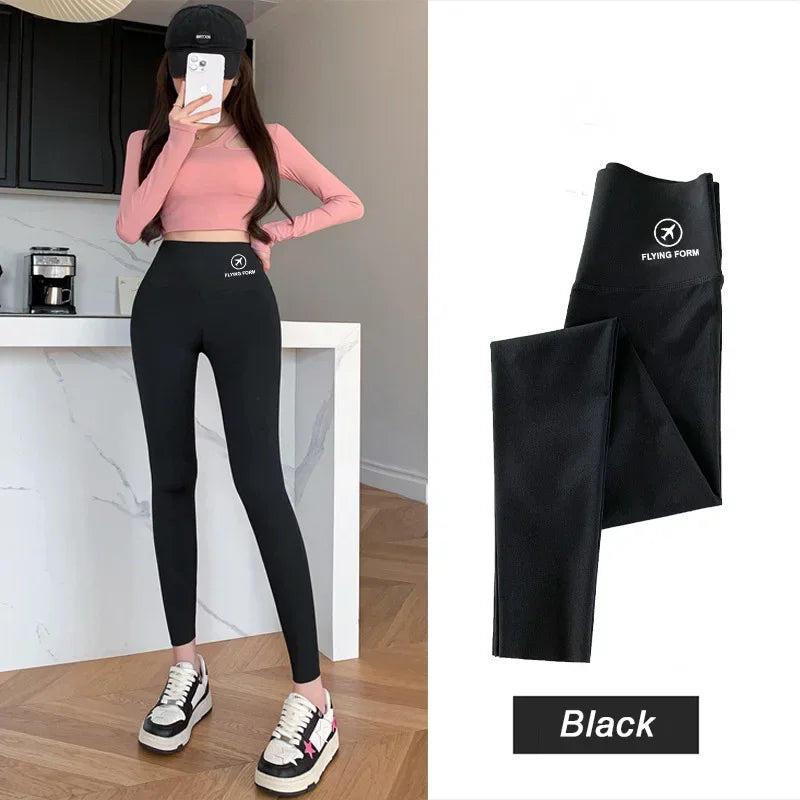 M-XL Shark pants women wear spring  autumn winter thin high-waisted belly lift hip yoga tights small feet black leggings