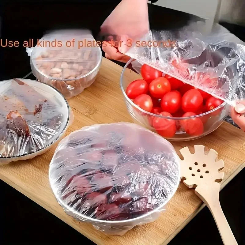 Perfecsy Transparent 100-Pack Reusable Elastic Food Storage Covers Stretchable Plastic Bowl Plate Seal Wrap Unscented Perfect