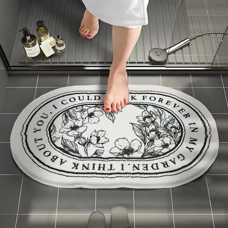 Perfecsy VIKAMA Simple Flowers Imitation Cashmere Toilet Mat Soft Insulation Non-Slip Entrance Carpet Balcony Mat Home Decora