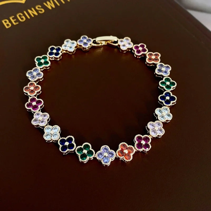MyClosetAid Crystal Flower Lucky Stainless Steel Bracelet — side view