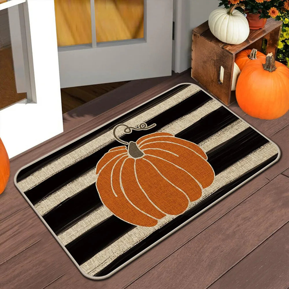 Perfecsy VIKAMA Halloween Autumn Door Mat Thanksgiving Welcome Mat Indoor/Outdoor Anti-Slip Carpet Home Decoration — back vie