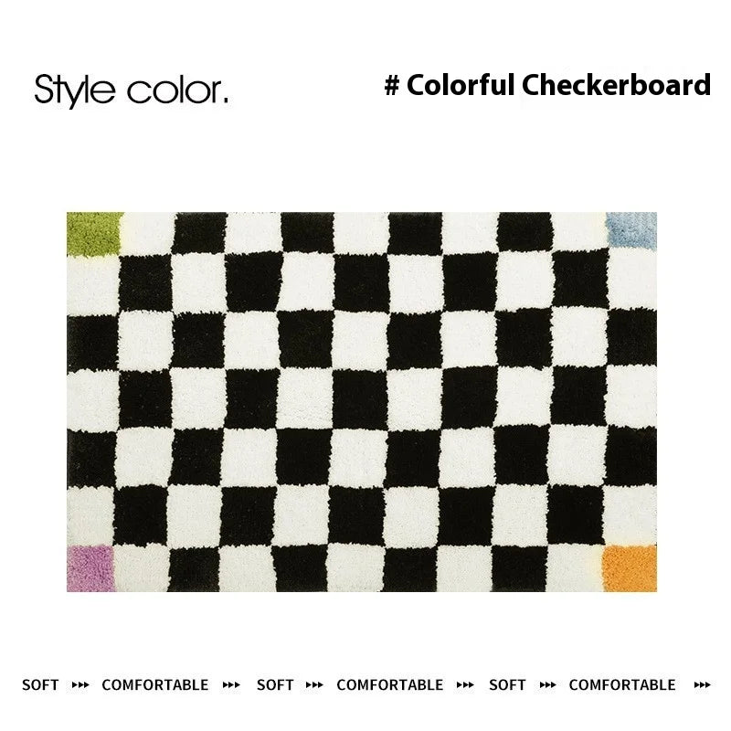 Perfecsy VIKAMA Modern Ins Checkerboard Cashmere Rug Comfortable Soft Cooling Bedroom Bed Blanket Bay Window Blanket Cloakroo