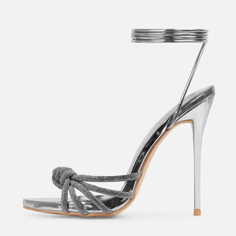 MyClosetAid Open Toe Silver Crystal Band Platform High Heels — lifestyle context