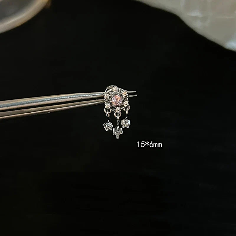 MyClosetAid 1 PCS Pink Bowknot Shiny Ear Bone Nail 316L Stainless Steel Korean Style Zircon Crystal Earring Women Y2K Cute Co