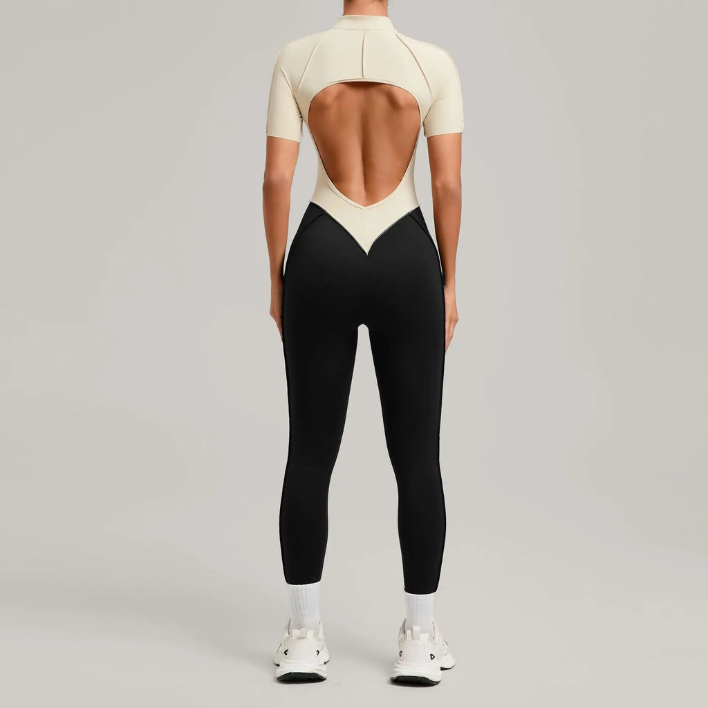 Women's One Piece Yoga Jumpsuit Short Sleeve Push Up Training Bodysuit