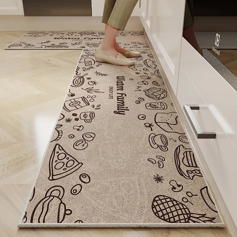 Perfecsy VIKAMA 1/2PC Cartoon Easy To Manage Kitchen Floor Mat Home Long Crystal Velvet Carpet Dirt Resistant and Non-Slip Fl