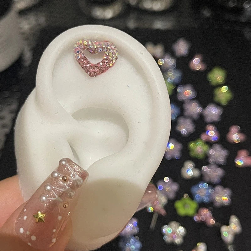 MyClosetAid 1PCS Cute Colorful Rhinestone Flower Love Heart Butterfly Stainless Steel Ear Bone Nail  Earrings — alternative a