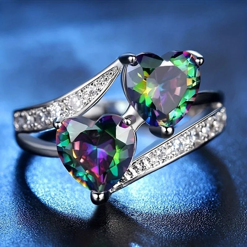 MyClosetAid Double Heart CZ 925 Ring — detail close-up