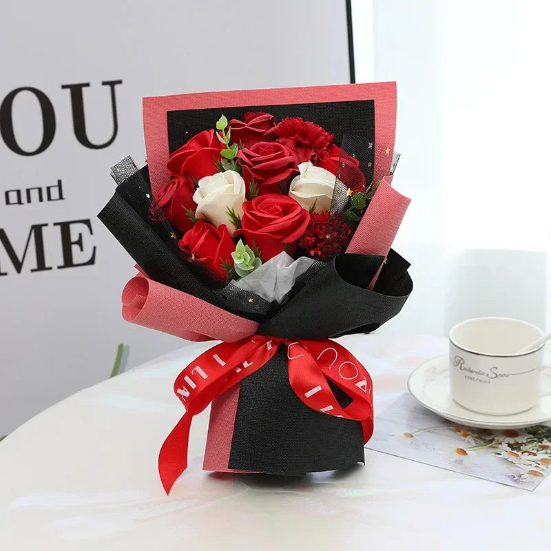 Perfecsy Artificial Soap Flower Preserved Bouquet Pink Rose Realistic for Mothers Day Valentines Day Anniversary Romantic Gif