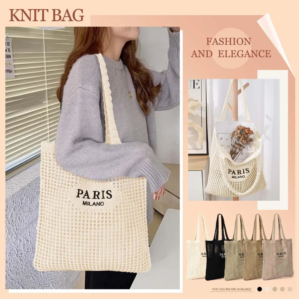 Crochet Tote Bag Women Mesh Beach Knit Summer Aesthetic Boho