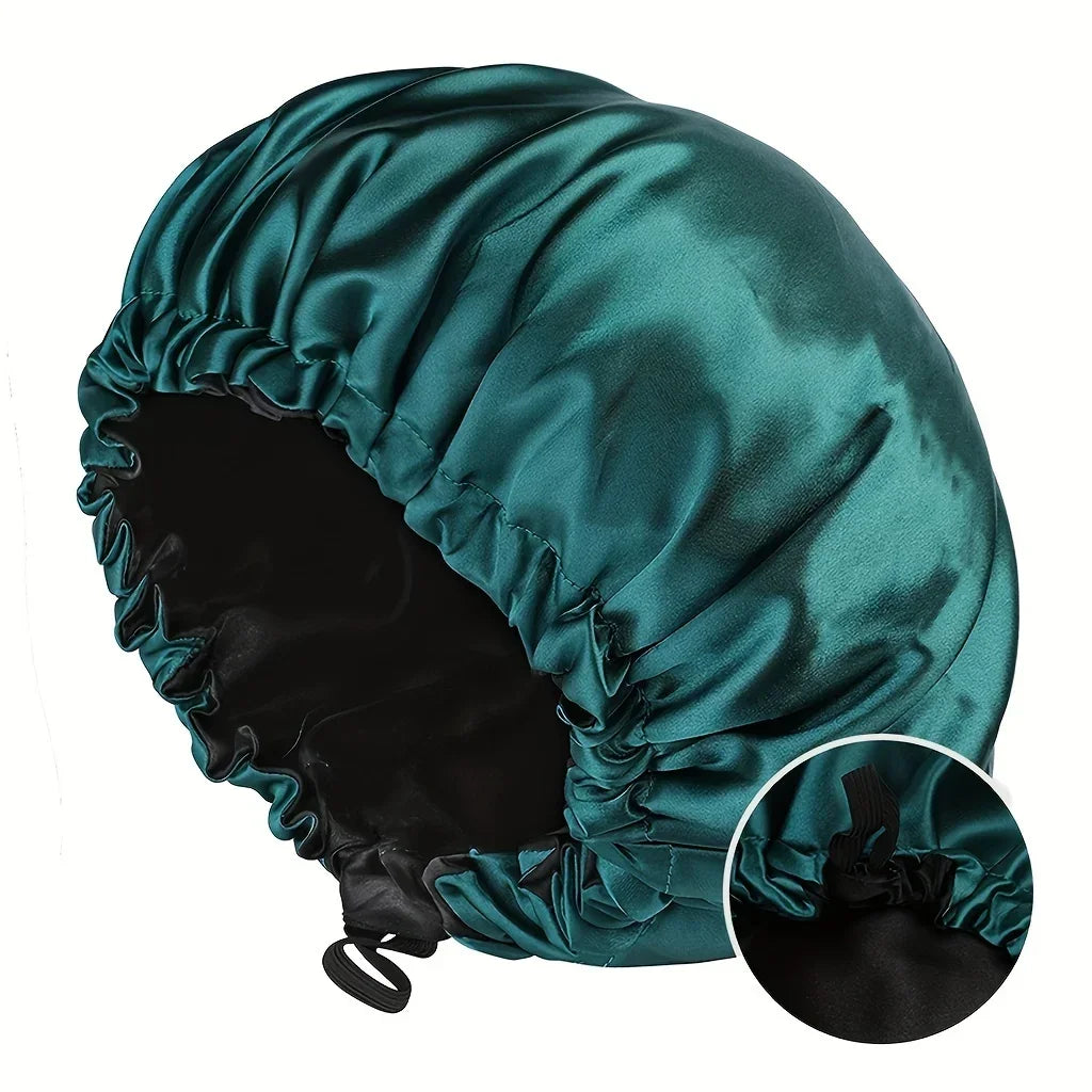Perfecsy Women's Fashion Bonnet Soft Silk Smooth Double Layered Button Adjustable Hair Hat for Daily Home Comfortable Sleep H
