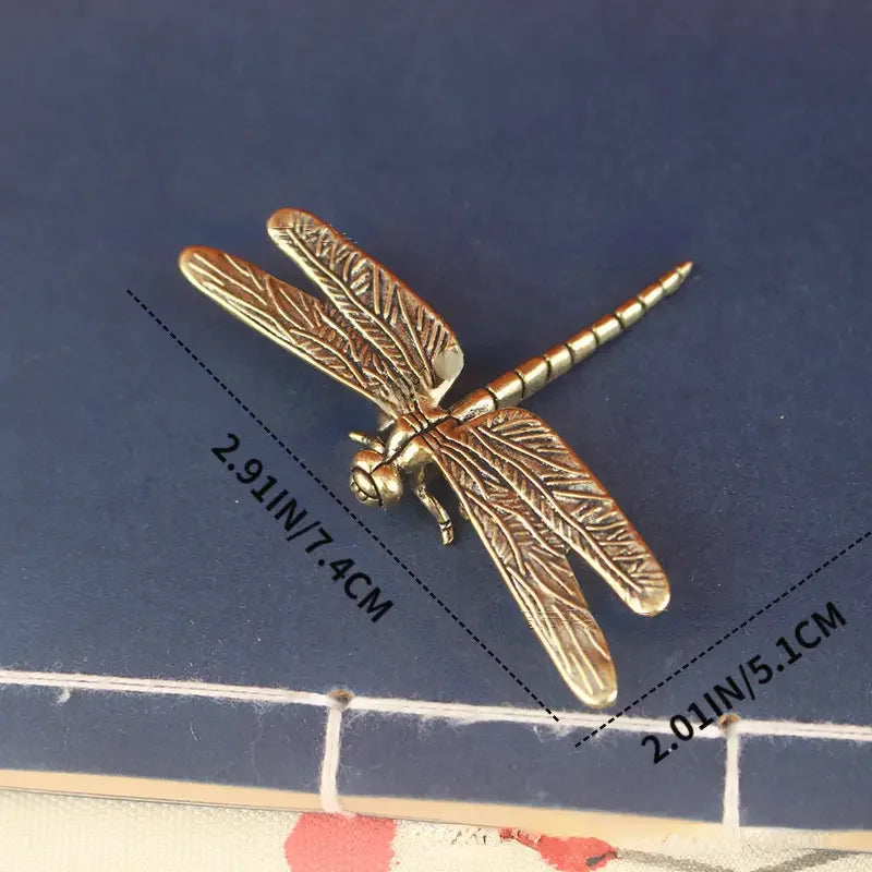 Perfecsy Vintage Brass Dragonfly Figurine - Antique-Style Home & Office Desk Decor, Creative Tea Pet Collectible — side view