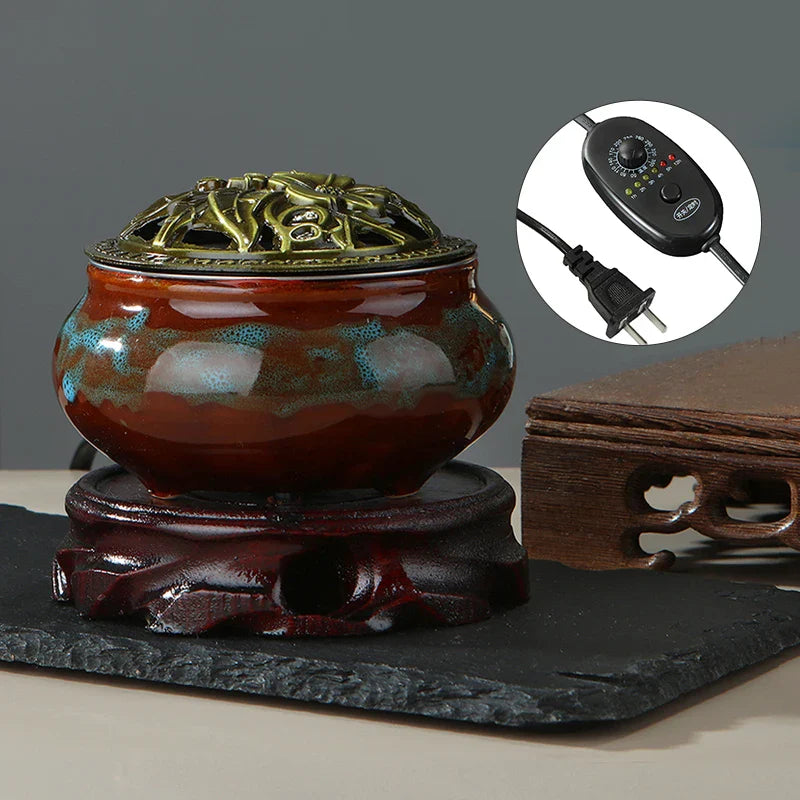 220V Electronic Incense Burner Ceramic Essential Oil Burner Timing Adjustable Temperature Sandalwood Agarwood Incense Burner