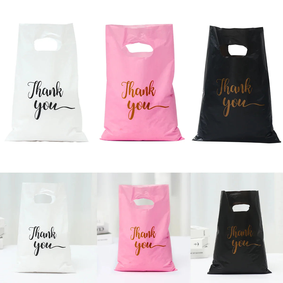 Perfecsy 100pcs Thank You Bag Gift Plastic Shopping Bag Tote Bag 20*30cm Gitf Bag Birthday Wedding Party Favors Candy Cookie 