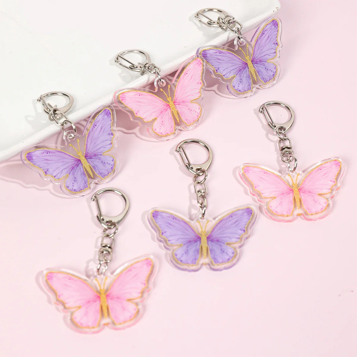 Perfecsy 6pcs Butterfly Keychain Backpack Decoration 1st First Birthday Party Decorations Kids Girl Butterfly Decoration Baby