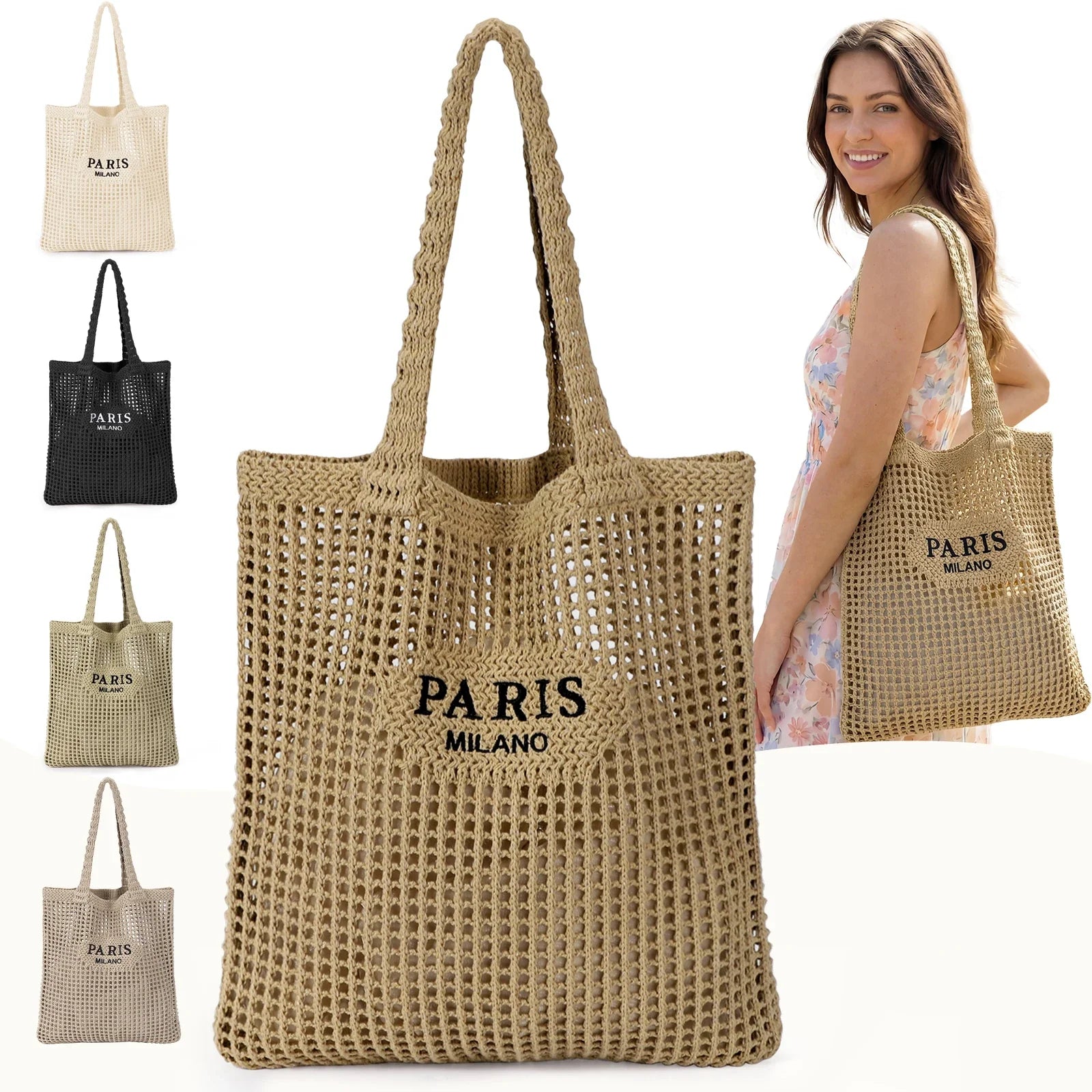 Crochet Tote Bag Women Mesh Beach Knit Summer Aesthetic Boho