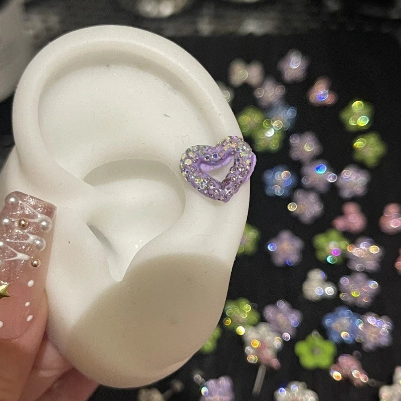 MyClosetAid 1PCS Cute Colorful Rhinestone Flower Love Heart Butterfly Stainless Steel Ear Bone Nail  Earrings — packaging