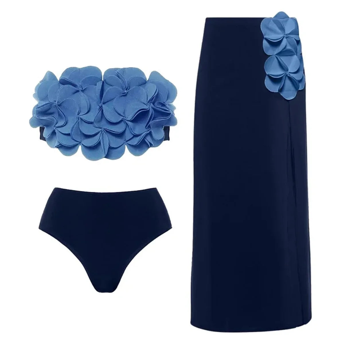 Women's 2 Piece Laser Flower Bandeau Bikini Set Push Up Swimsuit