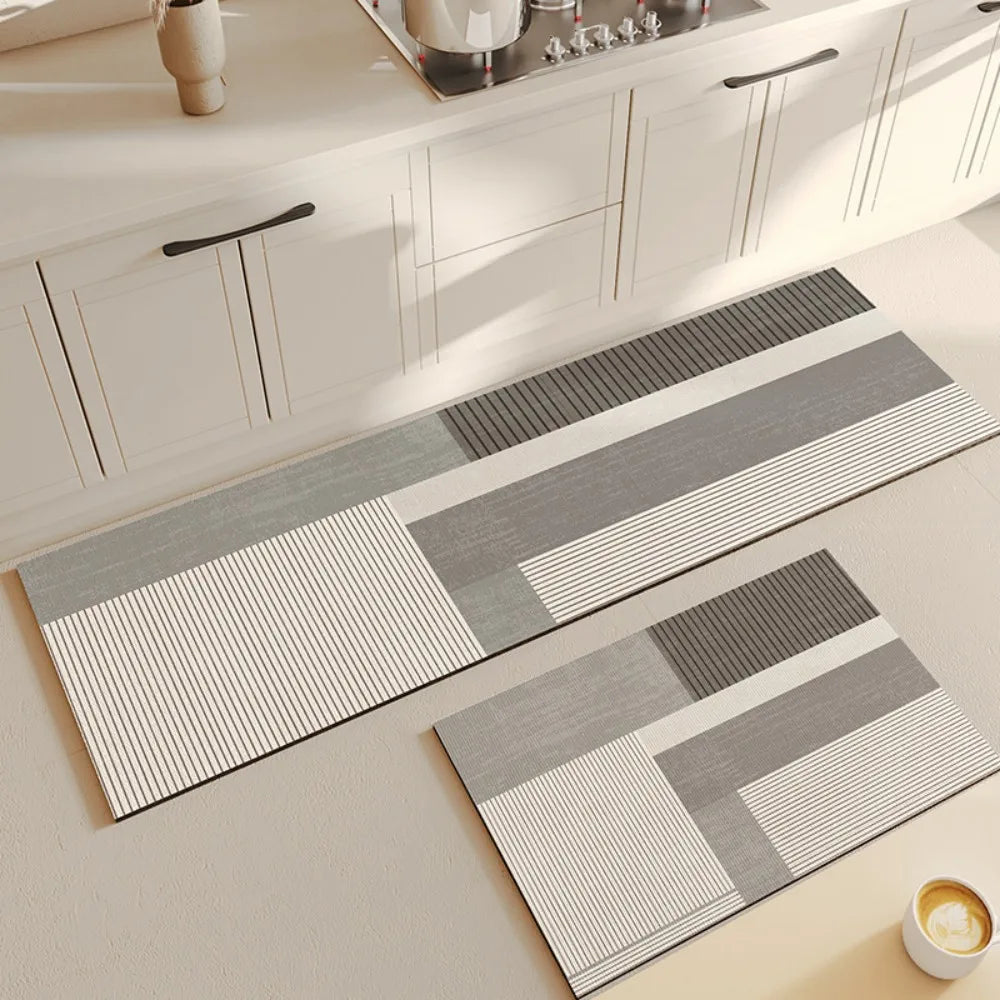 Perfecsy VIKAMA 2pc Light Beige Kitchen Floor Mats Set Of Two Water Absorbent Non Slip Scandinavian Ins Style Floor Mats Home