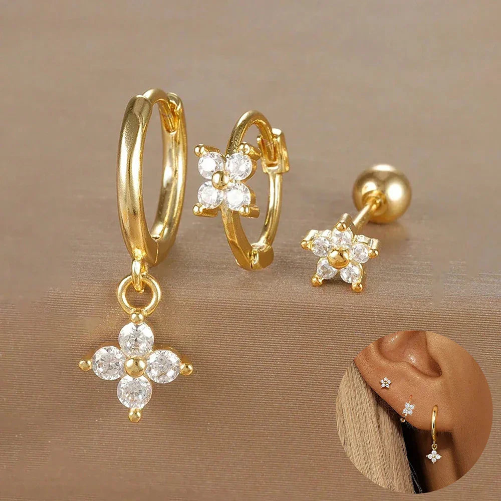 SORI STYLE 3PCS Crown Stud Earring Set for Women — product on model