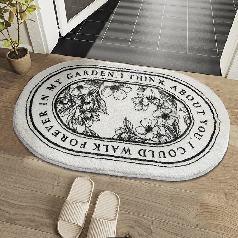 Perfecsy VIKAMA Simple Flowers Imitation Cashmere Toilet Mat Soft Insulation Non-Slip Entrance Carpet Balcony Mat Home Decora